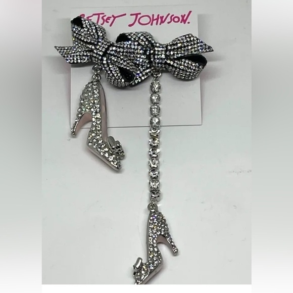 BETSEY JOHNSON Rhinestone High Heel Shoes & Bows Mismatched Dangle Earrings NWT - Picture 5 of 11